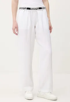 Superdry pantaloni din in culoarea bej, lat, high waist, W7011182A-04C imagine