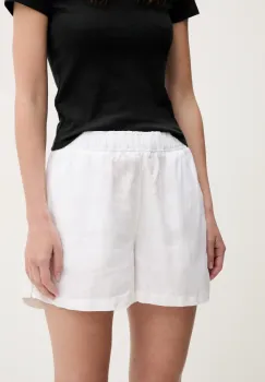 Superdry pantaloni scurti din in culoarea bej, uni, high waist, W7110450A-04C imagine