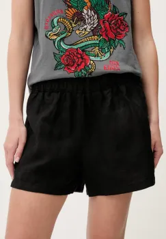 Superdry pantaloni scurti din in culoarea negru, uni, high waist, W7110450A-02A imagine