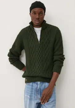 Superdry pulover din amestec de lana barbati, culoarea verde, calduros, cu guler, M6110639A-1DT imagine