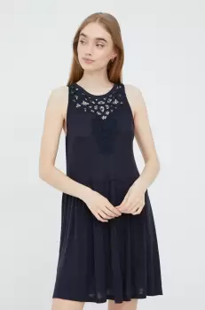 Superdry rochie din amestec de in culoarea albastru marin, mini, evazati imagine