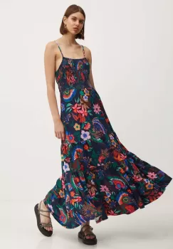 Superdry rochie din bumbac culoarea albastru marin, maxi, evazati, W8011675A-2JZ imagine