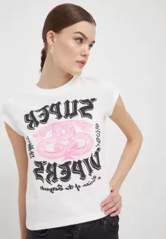 Superdry tricou din bumbac femei, culoarea bej imagine
