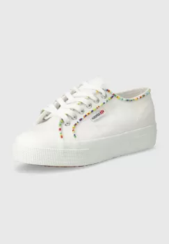 Superga tenisi 2740 MULTICOLOR BEADS femei, culoarea alb, S4131FW imagine
