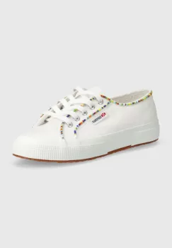 Superga tenisi 2750 MULTICOLOR BEADS femei, culoarea alb, S31352W imagine
