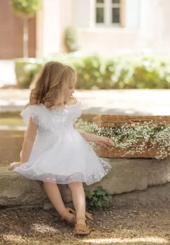 Tartine et Chocolat rochie bebe culoarea alb, mini, evazati imagine