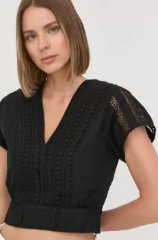 The Kooples bluza din bumbac femei, culoarea negru, neted imagine