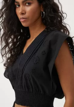 The Kooples bluza din bumbac femei, culoarea negru, neted, FTOP28028K imagine