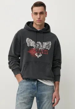 The Kooples hanorac de bumbac barbati, culoarea gri, cu gluga, cu imprimeu, HSWE30005K imagine
