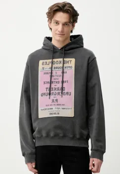 The Kooples hanorac de bumbac barbati, culoarea gri, cu gluga, cu imprimeu, HSWE30013K imagine