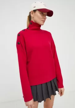 The Kooples pulover de lana femei, culoarea roz, pe gat imagine