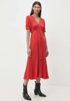 The Kooples rochie culoarea rosu, midi, evazati, FROB29043K imagine