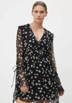 The Kooples rochie de matase culoarea negru, mini, evazati, FROB29005K imagine