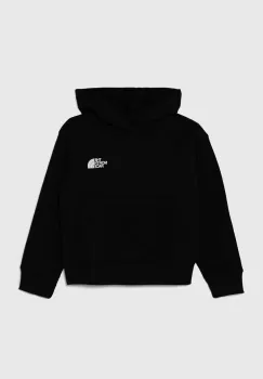 The North Face bluza copii B MOUNTAIN LINE HOODIE culoarea negru, cu gluga, cu imprimeu imagine