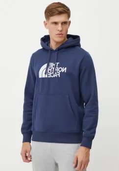 The North Face bluza Drew Peak barbati, culoarea albastru marin, cu gluga, cu imprimeu, NF0A89EM8K21 imagine