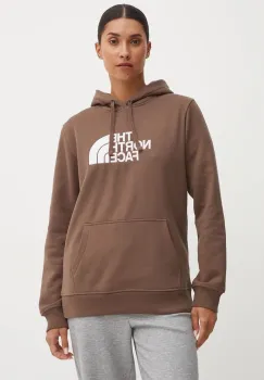 The North Face bluza Drew Peak Pullover Hoodie femei, culoarea maro, cu gluga, cu imprimeu, NF0A89EH1OI1 imagine