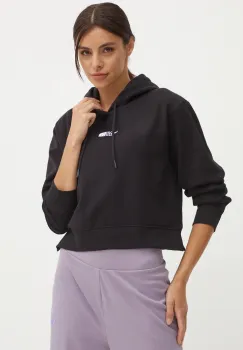 The North Face bluza Essential Crop Hoodie femei, culoarea negru, cu gluga, cu imprimeu, NF0A89EXJK31 imagine