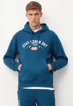The North Face bluza Hoodie Varsity Graphic barbati, culoarea turcoaz, cu gluga, cu imprimeu, NF0A89DJ1NO1 imagine