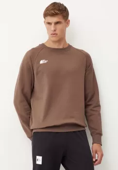 The North Face bluza Raglan Redbox Crew barbati, culoarea maro, cu imprimeu, NF0A89FA1OI1 imagine