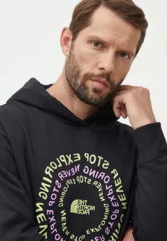 The North Face hanorac de bumbac barbati, culoarea negru, cu gluga, cu imprimeu, NF0A87F3JK31 imagine