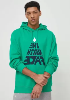 The North Face hanorac de bumbac barbati, culoarea verde, cu gluga, cu imprimeu imagine