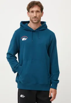 The North Face hanorac de bumbac Expedition System barbati, culoarea turcoaz, cu gluga, cu imprimeu, NF0A89DE1NO1 imagine