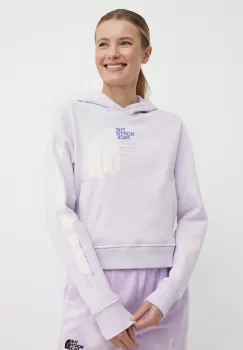 The North Face hanorac de bumbac femei, culoarea violet, cu gluga, cu imprimeu, NF0A87EXPMI1 imagine