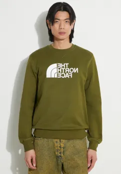 The North Face hanorac de bumbac M Drew Peak Crew barbati, culoarea verde, cu imprimeu, NF0A4SVRPIB1 imagine