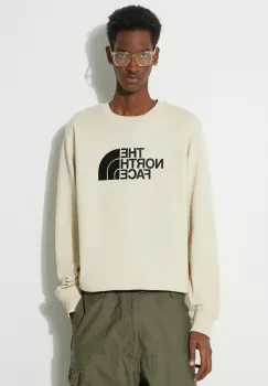 The North Face hanorac de bumbac M Drew Peak Crew Light barbati, culoarea bej, cu imprimeu, NF0A4T1E3X41 imagine