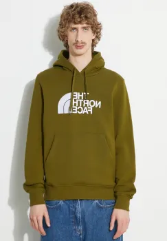 The North Face hanorac de bumbac M Drew Peak Pullover Hoodie barbati, culoarea verde, cu gluga, cu imprimeu, NF00AHJYPIB1 imagine