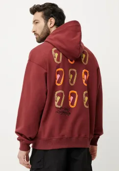 The North Face hanorac de bumbac Nuptse Oversized barbati, culoarea rosu, cu gluga, cu imprimeu, NF0A8C3V0VO1 imagine