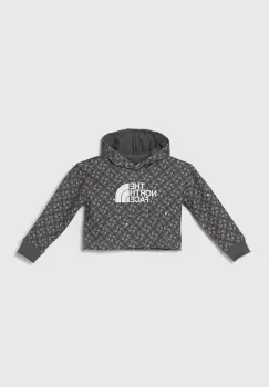 The North Face hanorac de bumbac pentru copii DREW PEAK LIGHT HOODIE PRINT culoarea gri, cu gluga, modelator imagine