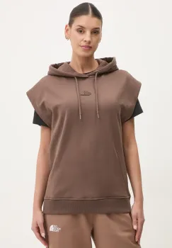 The North Face hanorac de bumbac Relaxed femei, culoarea maro, cu gluga, neted, NF0A8BW21OI1 imagine