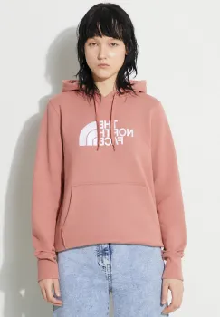 The North Face hanorac de bumbac W Drew Peak Pullover Hoodie femei, culoarea roz, cu gluga, NF0A55ECNXQ1 imagine