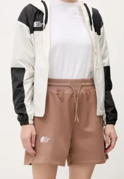The North Face pantaloni scurti Essential Relaxed femei, culoarea maro, cu imprimeu, high waist, NF0A8C2F6IH1 imagine