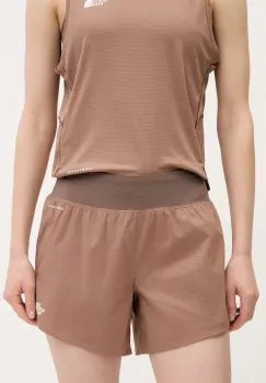 The North Face pantaloni scurti sport Sunriser femei, culoarea maro, cu imprimeu, high waist, NF0A8BC15K21 imagine