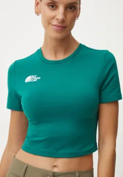 The North Face tricou Crop S/S Tee femei, culoarea verde, NF0A55AONL11 imagine