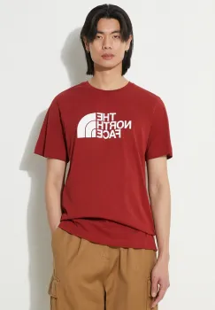 The North Face tricou din bumbac M S/S Easy Tee barbati, culoarea bordo, cu imprimeu, NF0A87N5POJ1 imagine