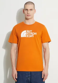 The North Face tricou din bumbac M S/S Easy Tee barbati, culoarea portocaliu, cu imprimeu, NF0A87N5PCO1 imagine