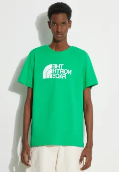 The North Face tricou din bumbac M S/S Easy Tee barbati, culoarea verde, cu imprimeu, NF0A87N5PO81 imagine
