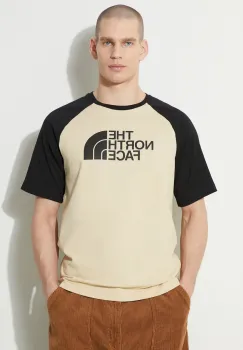 The North Face tricou din bumbac M S/S Raglan Easy Tee barbati, culoarea bej, cu model, NF0A87N73X41 imagine