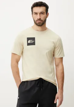 The North Face tricou Fine barbati, culoarea bej, cu imprimeu, NF0A8A6M3X41 imagine