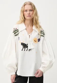 The Sleeper bluza din bumbac femei, culoarea bej, in modele florale, HC2401BL imagine