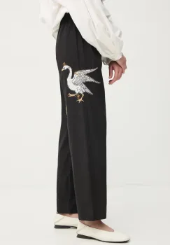 The Sleeper pantaloni de bumbac culoarea negru, drept, high waist, HC2402EP imagine