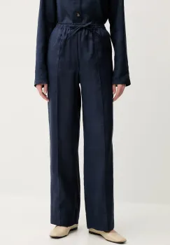 The Sleeper pantaloni din in culoarea bleumarin, lat, high waist, UNPT01P004N imagine