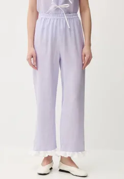 The Sleeper pantaloni din in culoarea violet, drept, high waist, PFPT01P009R imagine