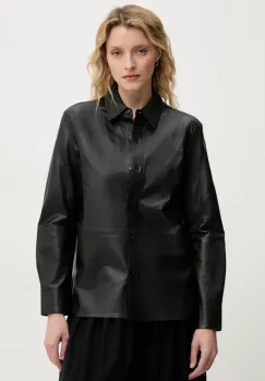 Theory camasa din piele femei, culoarea negru, cu guler clasic, regular, P0100508 imagine