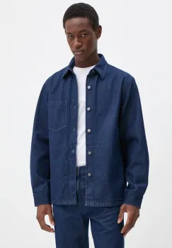 Theory camasa jeans barbati, culoarea albastru marin, cu guler clasic, relaxed, O0774413 imagine