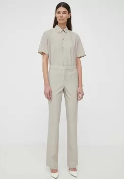 Theory pantaloni de lana culoarea bej, drept, high waist imagine