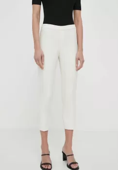 Theory pantaloni femei, culoarea bej, mulata, high waist imagine